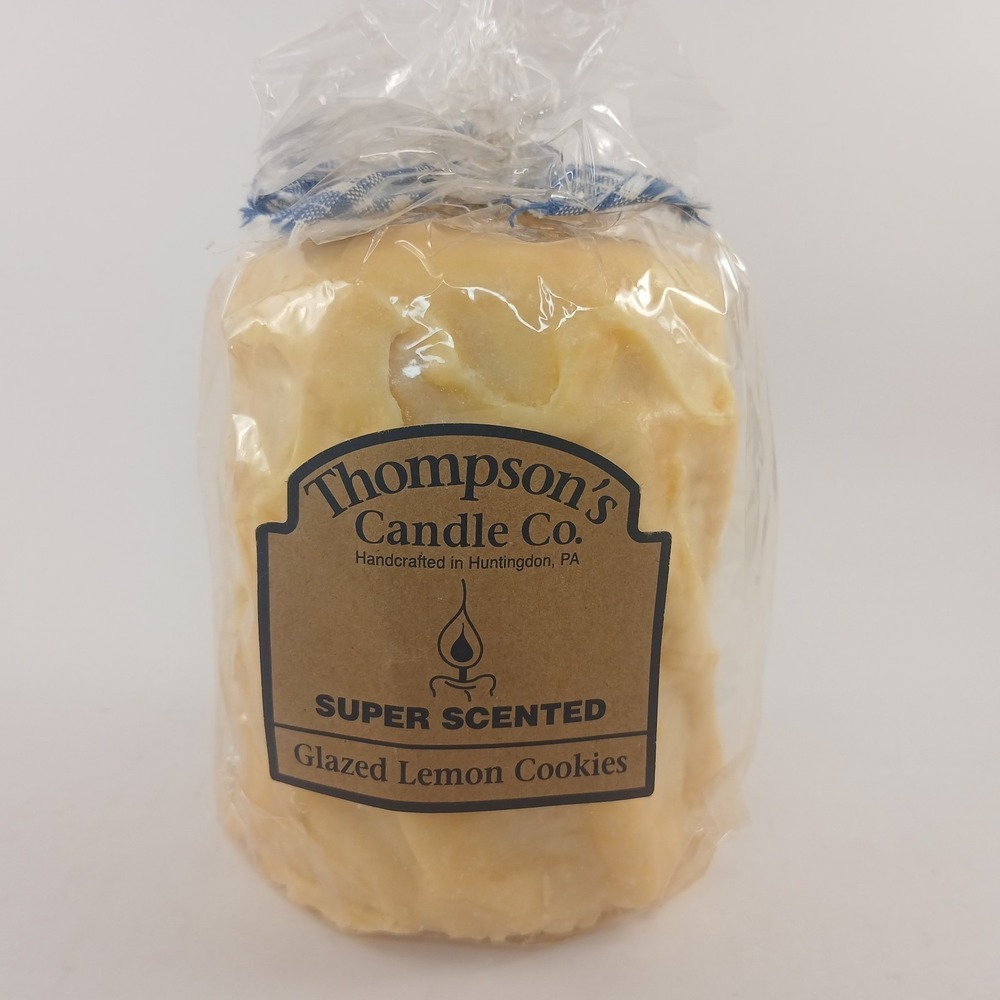 Thompson's Candle Co Super Scented 18 oz Pillar 80 Hrs "Glazed Lemon Cookie"